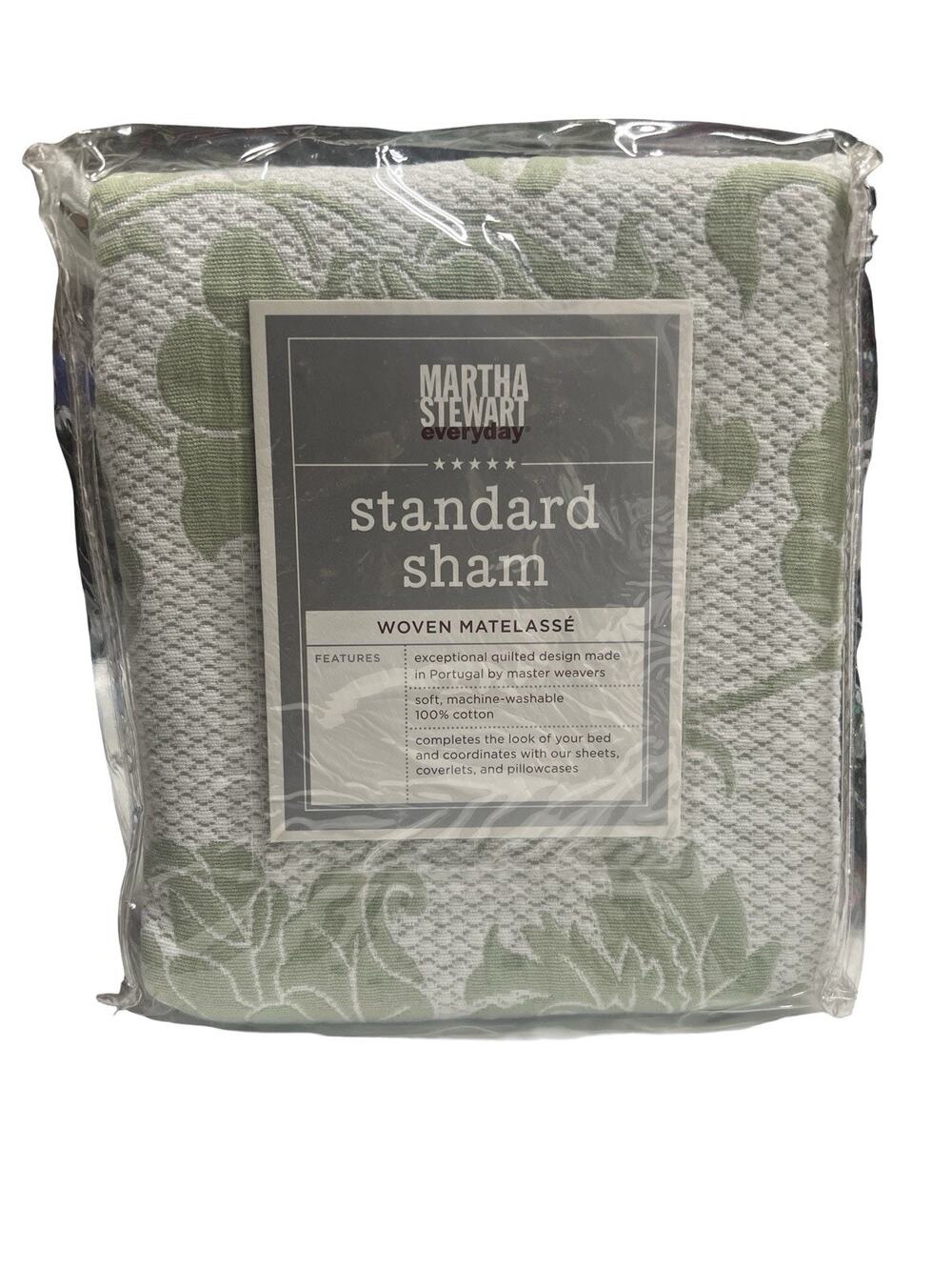 Martha Stewart Woven Matelasse Tree Fern (1) Standard Sham White / Green NEW